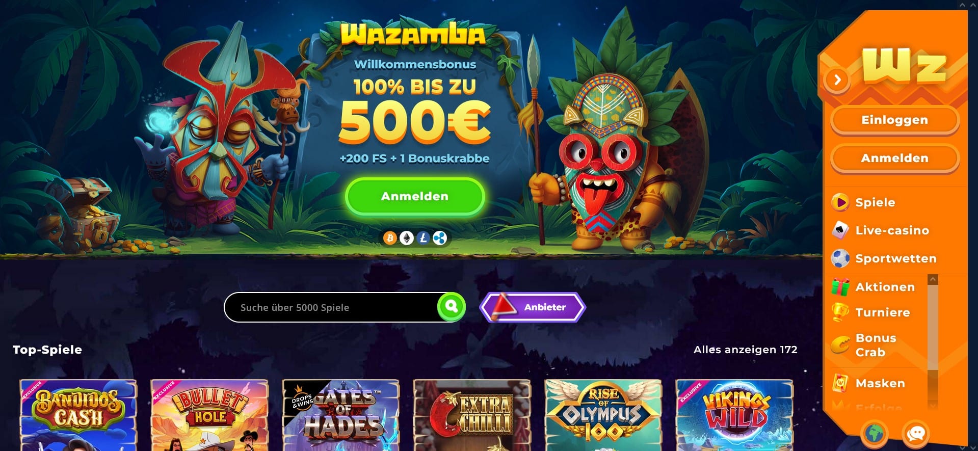 Wazamba – بونص بنسبة 120% ويصل إلى 500 دولار لاستخدامه في العاب قمار اون لاين