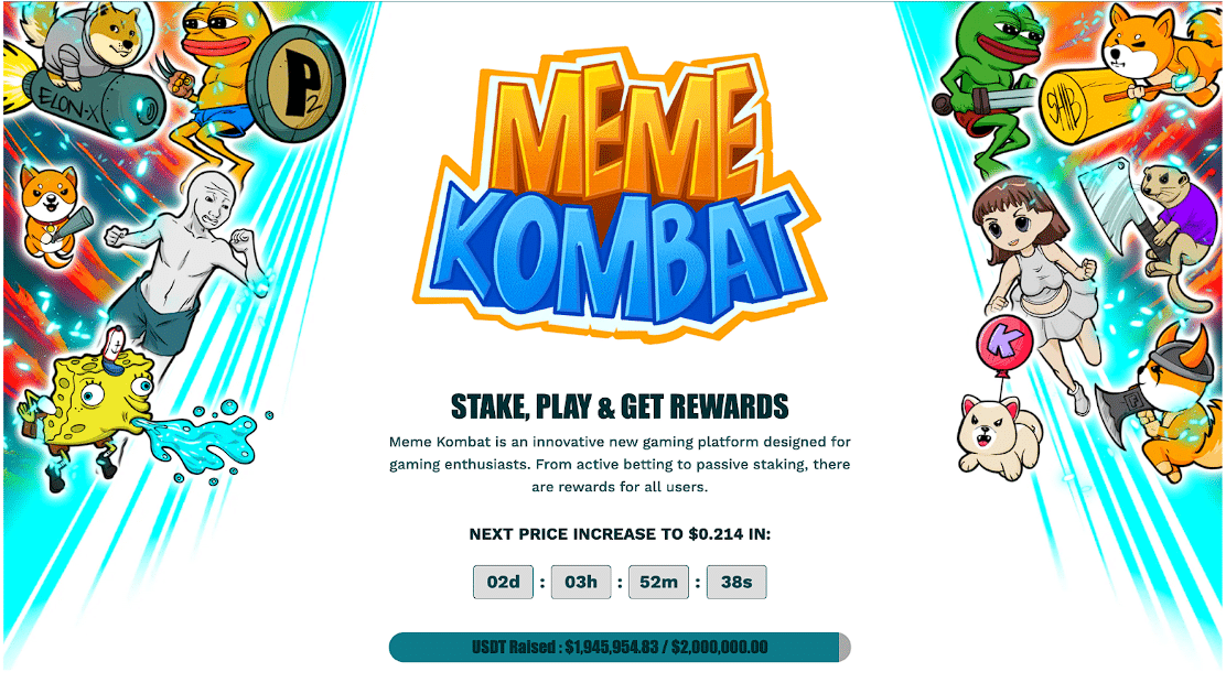 عملة قطاع GameFi الجديدة Meme Kombat ستتبع خطى PEPE بعد جمع 1.94 مليون دولار خلال طرحها الأوليّ، ومكافآتٌ بقيمة 10,000$ عند الوصول إلى 2 مليون دولار